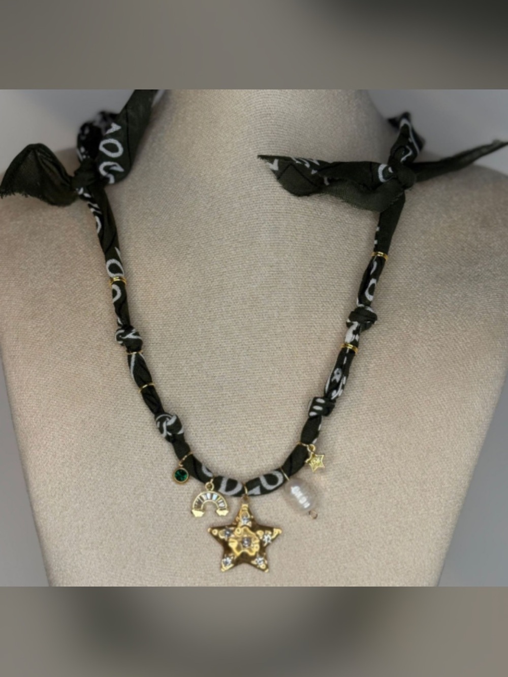 Gold Star Charm Black Fabric Necklace - Women Jewelry